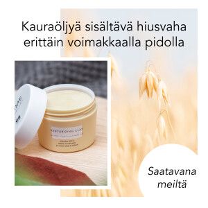 Kauraöljyä sisältävä hiusvaha erittäin voimakkaalla pidolla. Tuotepurkki.